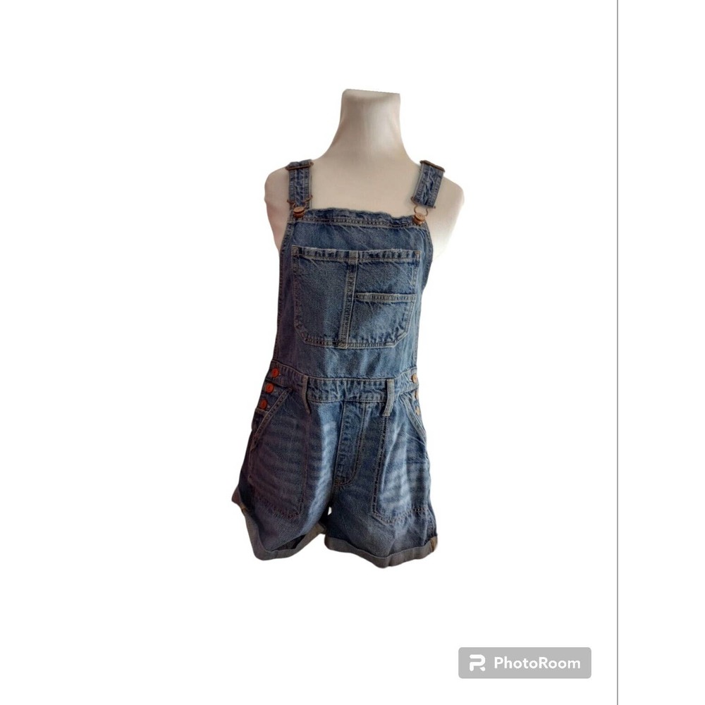 American Eagle Tomgirl Shortall Women Size M Denim Distressed Overalls Jean